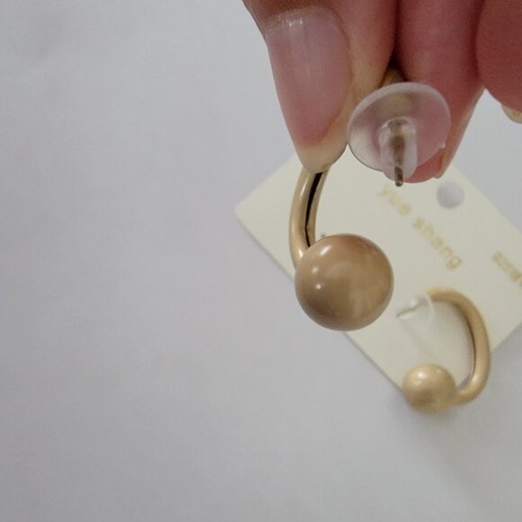 Polished Gold Ball Open Hoop 925 Stud Earrings - Picture 4 of 4